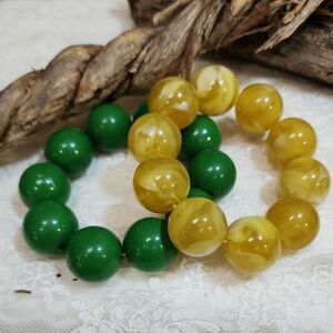 Green and Yellow Chunky Beaded Stretch Bracelets